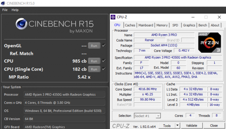 Hands-on (p)review AMD RYZEN 3 PRO 4350G : Renoir APU Desktop 16 BENCH CINEBENCHR15