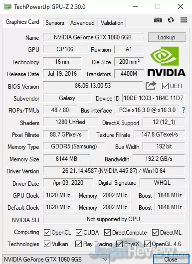 Menjajal GeForce GTX 1650 GDDR6: GTA V 100 FPS Hanya Sekitar 100W? 12 GTX1060 GPUZ