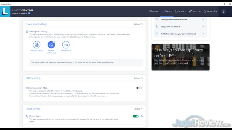 Review IdeaPad Slim 3 - AMD Ryzen 3 4300U 1 POWER SMART SETTING EXTREME PERFORMANCE