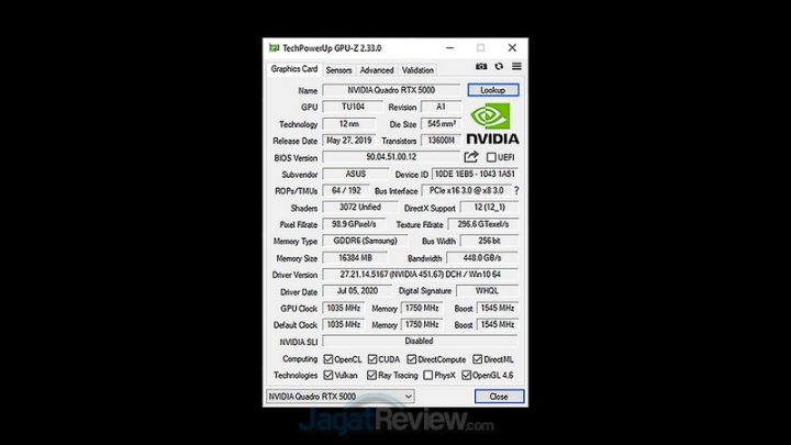 Review ASUS ProArt StudioBook Pro X W730G5T: Laptop Ini Terlalu Kencang! 7 GPUZ RTX 5000