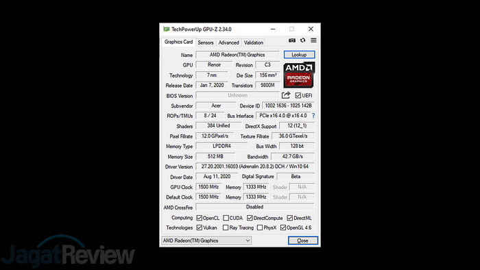 7 1 4500U Vega 6 GPUZ