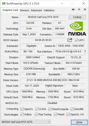 Review Gigabyte GeForce RTX 3070 Gaming OC 8G 19 GBT 3070 OC