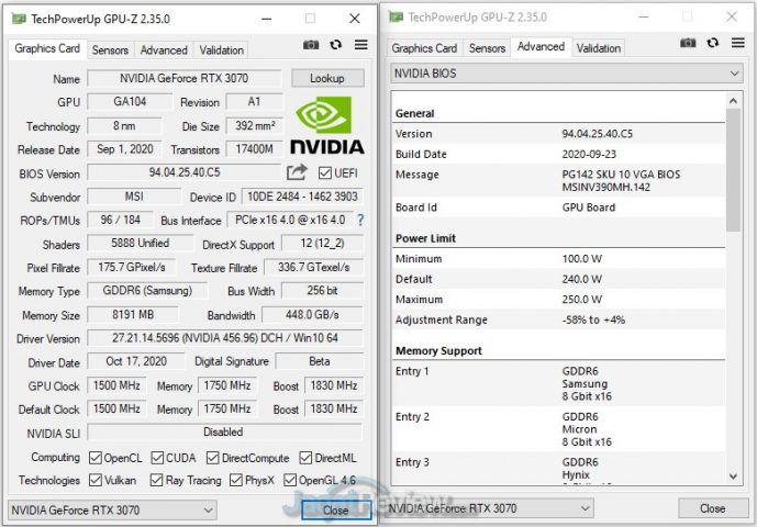 Review MSI GeForce RTX 3070 Gaming X Trio: Kencangnya Bikin Baper! 3 0B MSI 3070 GPUZ