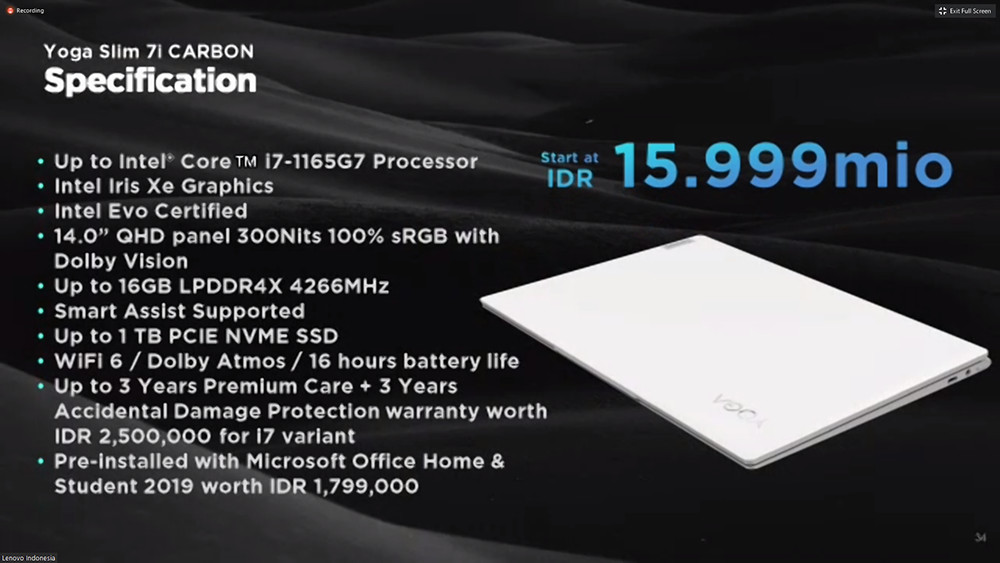 Jadi yang Pertama, Lenovo Indonesia Rilis Laptop Intel Core 11th Gen  Yoga Slim 7i Carbon