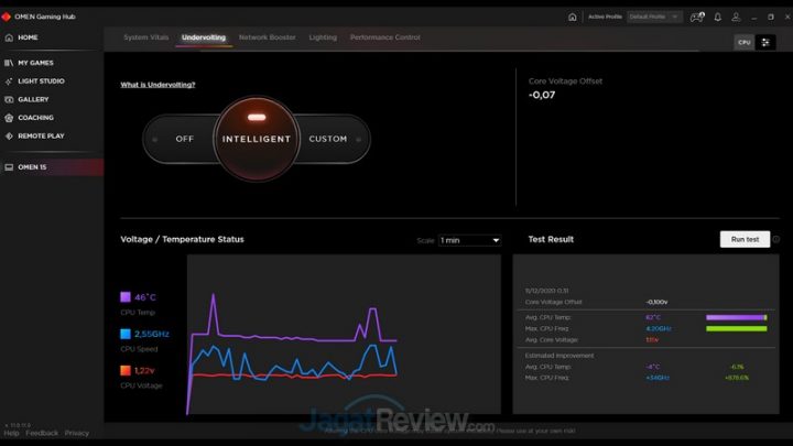 Review Laptop Omen by HP 15-DH1020TX: Dilengkapi RTX 2070 Super dan Undervolting 25 OMEN Gaming Hub Undervolting Intelligent