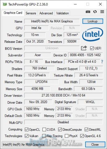 Review Core i5 Generasi 11 dan Iris Xe Max pada Acer Swift 3X: Untuk Content Creator & Bisa Gaming 9 gpuz xe max