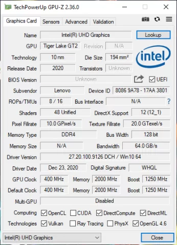 Uji Gaming di Intel Core i3 1115G4: Seberapa Kencang? 2 GPUZ