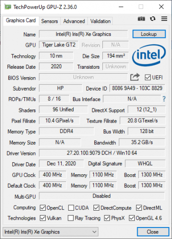 Gaming Test GeForce MX450: 10 Game di HP Envy 13 4 gpuz igp 1