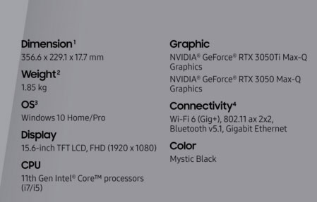 Samsung Galaxy Book Odyssey spec