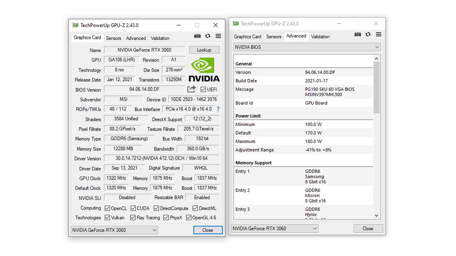 Review GPU Tahun 2016 vs Tahun 2021 (.feat MSI GeForce RTX 3060 12GB Gaming X) 5 03 3060 GPUZ