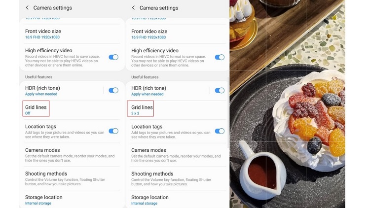 Direct Release: Tips Bikin Konten Food Vlogging Lebih Epic dengan Samsung Galaxy S21 FE 5G 4 Foto 3 Aktifkan grid di camera settings untuk membantu kalian mengaplikasikan rule of thirds dalam food vlog yang dibuat