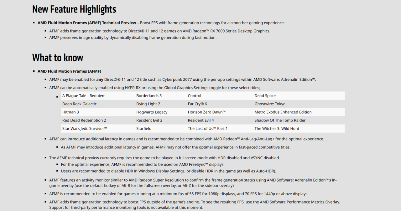 AMD Fluid Motion Frames AFMF