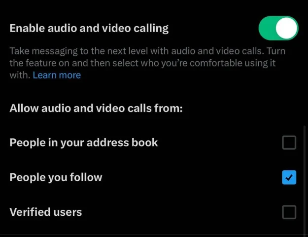 x audio calling feature
