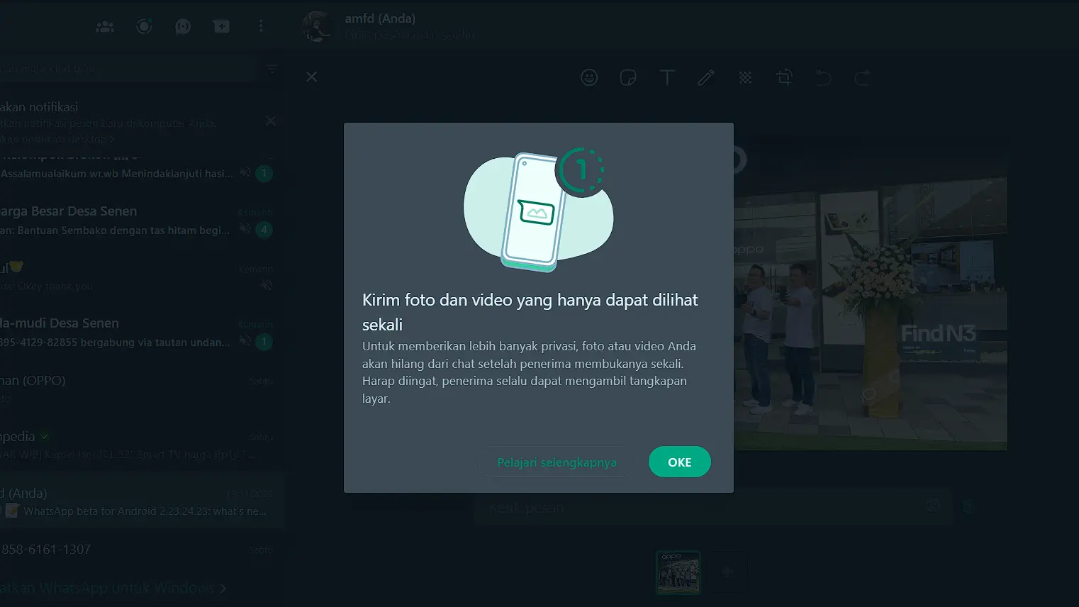 Fitur View Once Kini Tersedia untuk WhatsApp Desktop