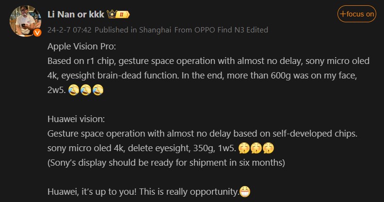 Huawei Vision saingi Apple Vision pro