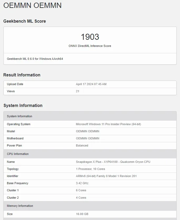 Jelang Rilis, Spesifikasi Qualcomm Snapdragon X Plus Bocor 2 snapdragon x plus geekbench