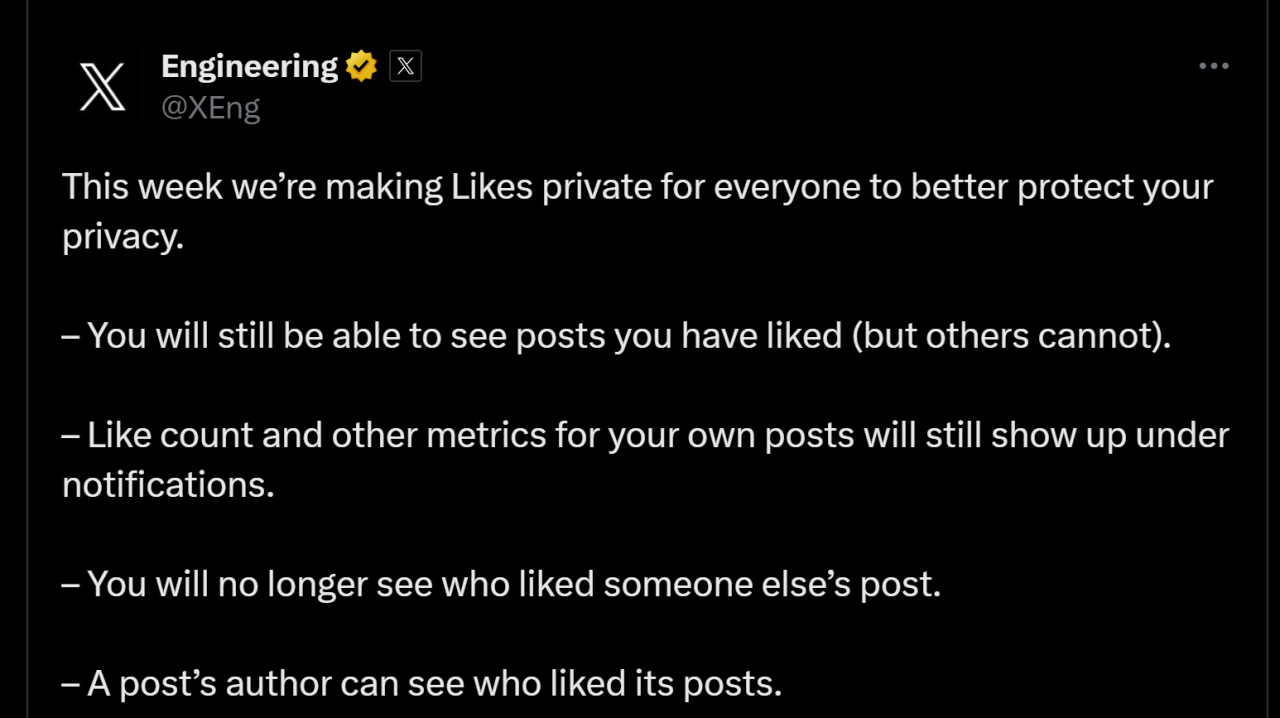 X Kini Sembunyikan Aktivitas Likes Pengguna 2 X Sembunyikan Aktivitas likes