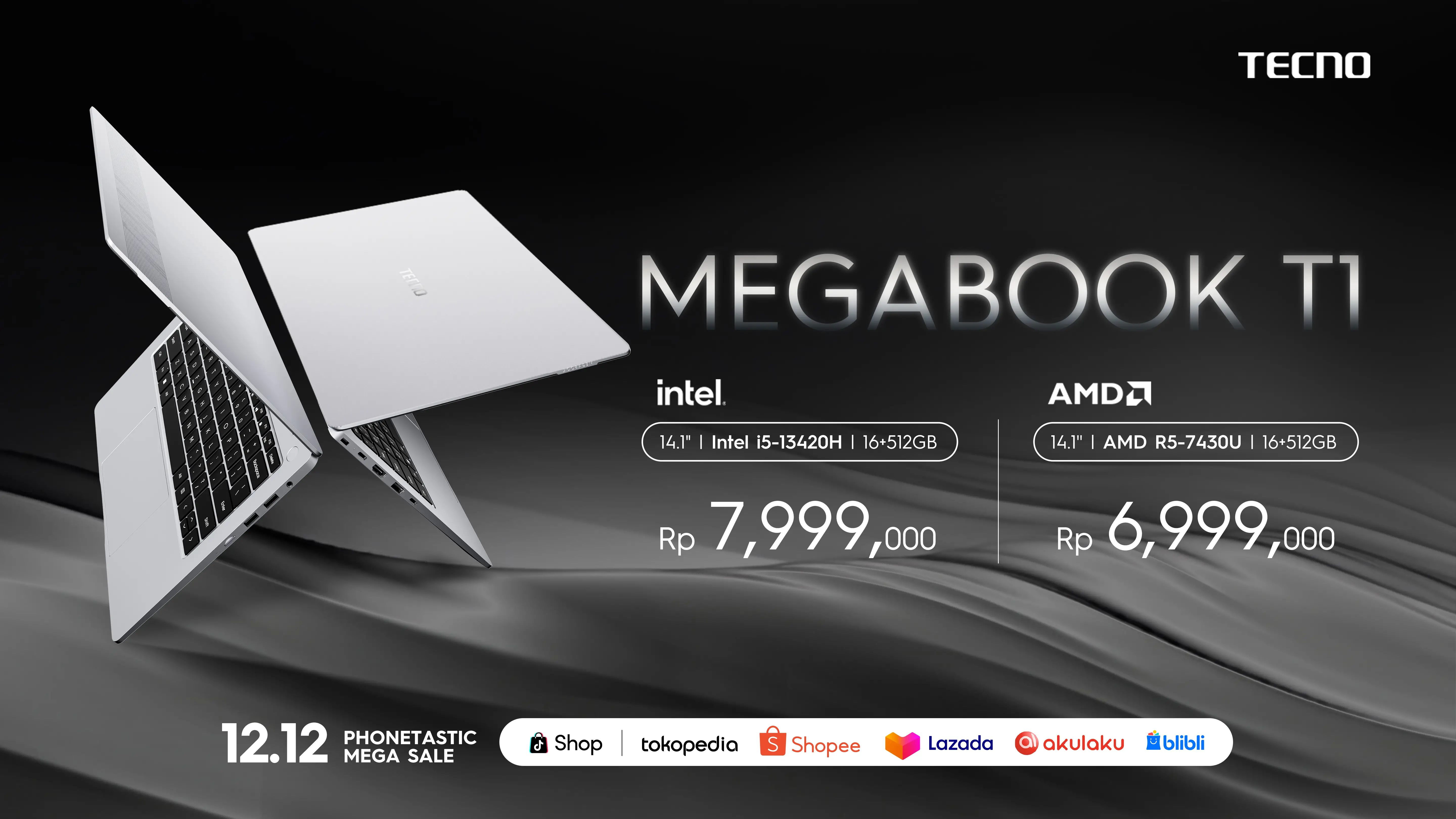 Tecno Megabook T1 Bawa Opsi Prosesor Baru: Intel Core i5 Gen 13 dan AMD Ryzen 5 7430U 12 Megabook T1 Intel & AMD