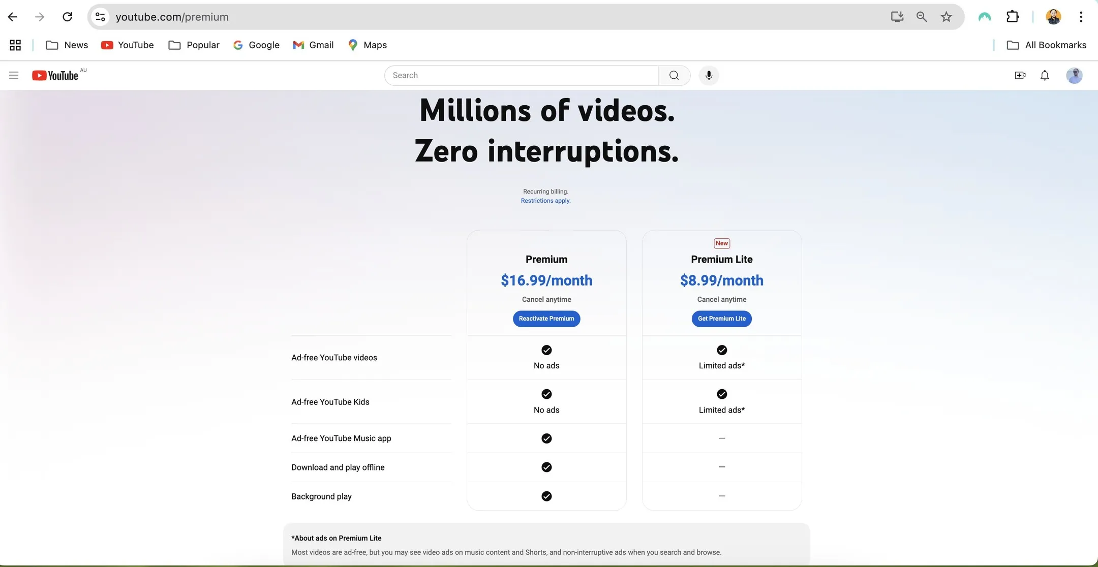 youtube premium lite
