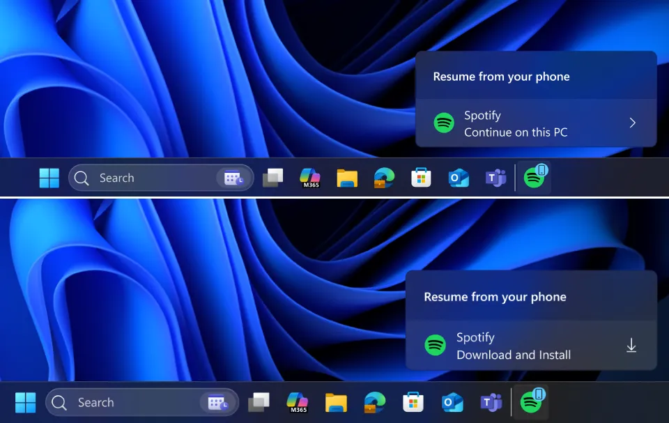 Microsoft Siapkan Fitur Resume Aplikasi Android-Windows 11, Dimulai dari Spotify 2 Resume Taskbar Alert Spotify Launch down