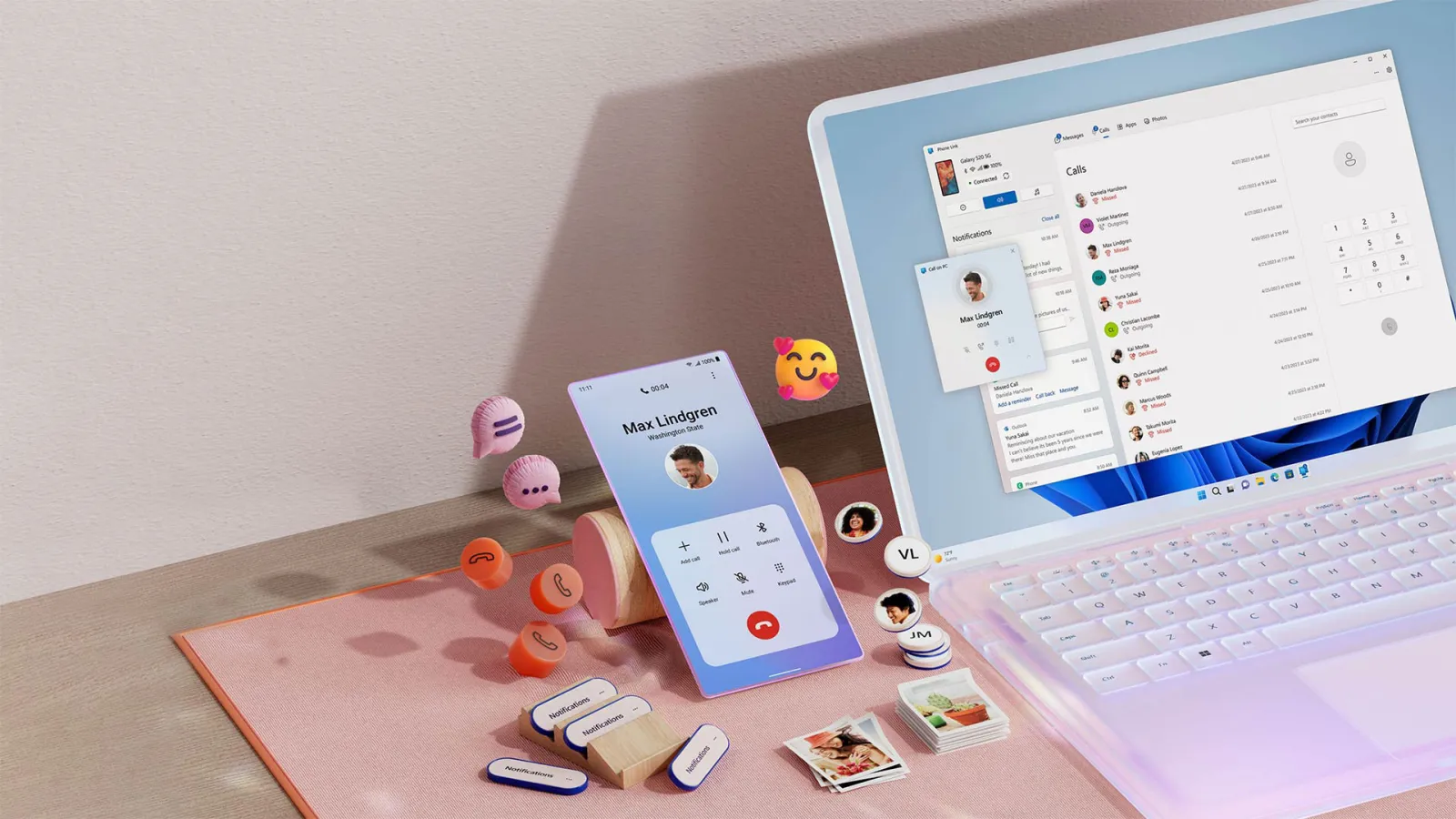 Microsoft Siapkan Fitur Resume Aplikasi Android-Windows 11, Dimulai dari Spotify 24 msft open laptop with mobile phone floating emojis