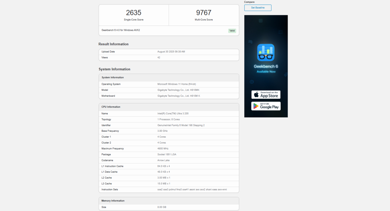 Intel Core Ultra 3 205 Muncul di Geekbench, Segini Skornya! 2 Benchmark Geekbench Core Ultra 3