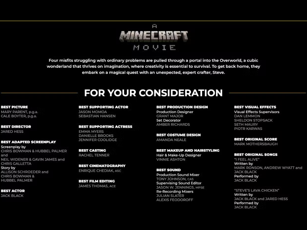 A Minecraft Movie For Your Consideration Awards Campaign Image Source Warner Bros