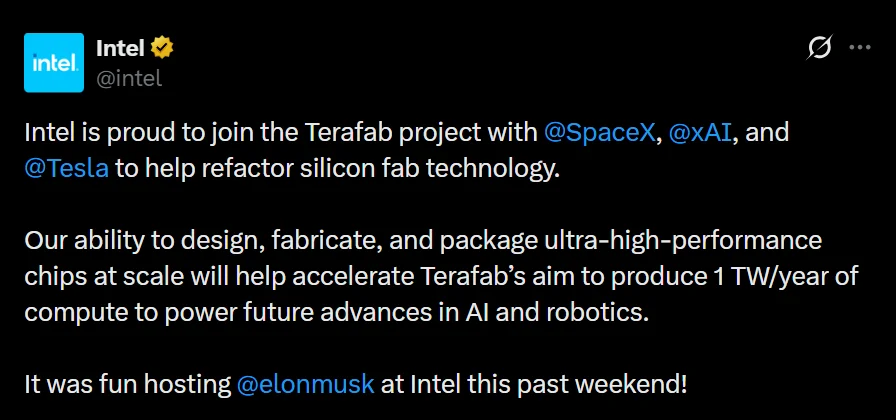 Intel Gabung Terafab