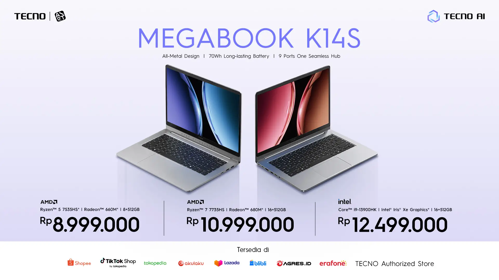 TECNO MEGABOOK K14S Meluncur: Prosesor Hingga Core i9-13900K, Punya 9 Port Bawaan 12 TECNO MEGABOOK K14S